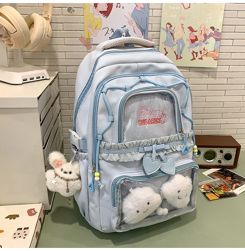 Schoolbagins Style High-value Student Schoolbag Female Korean College Style Two-piece Backpack Ballet Style Lace Make-up Bag