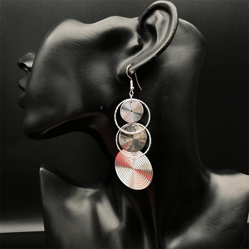 Trendy Electroplated Metal Long Round Hoop Earrings for Women - European & American Style, Formal Dress & Banquet Accessory