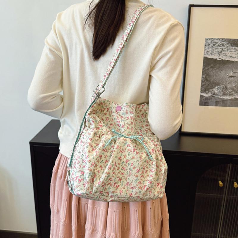 Women's Floral Print Crossbody Shoulder Bag Fashion Washable Fabric Pink Flowers Small Backpack for Casual & Special Occasions AVE