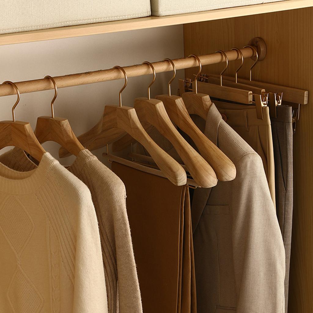 2 Piezas Percha de Madera de Hombro Ancho, Perchero de Madera de Canela con Barra Transversal de Terciopelo, Perchas para Traje con Superficie Lisa Sin Laca