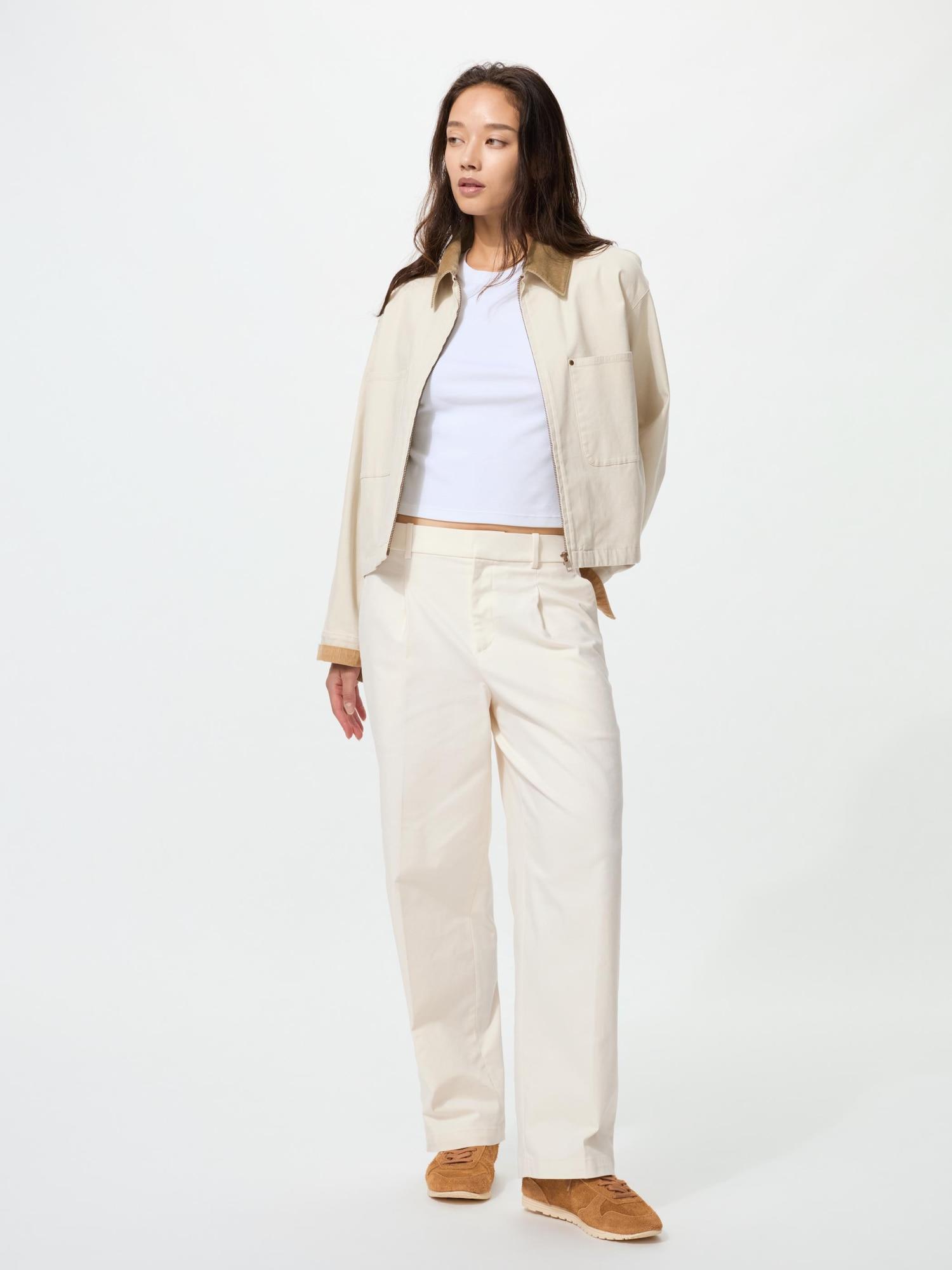 

Uniqlo Японские хлопковые широкие брюки с защипами 01 OFF WHITE/XS