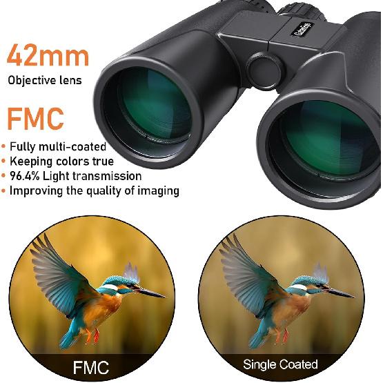 Binoculars for Adults 12x42 GalaxEye Compact with Phone Adapter Large View Easy Focus with HD BAK4 Prism FMC Lens for Bird Watching, Hunting,