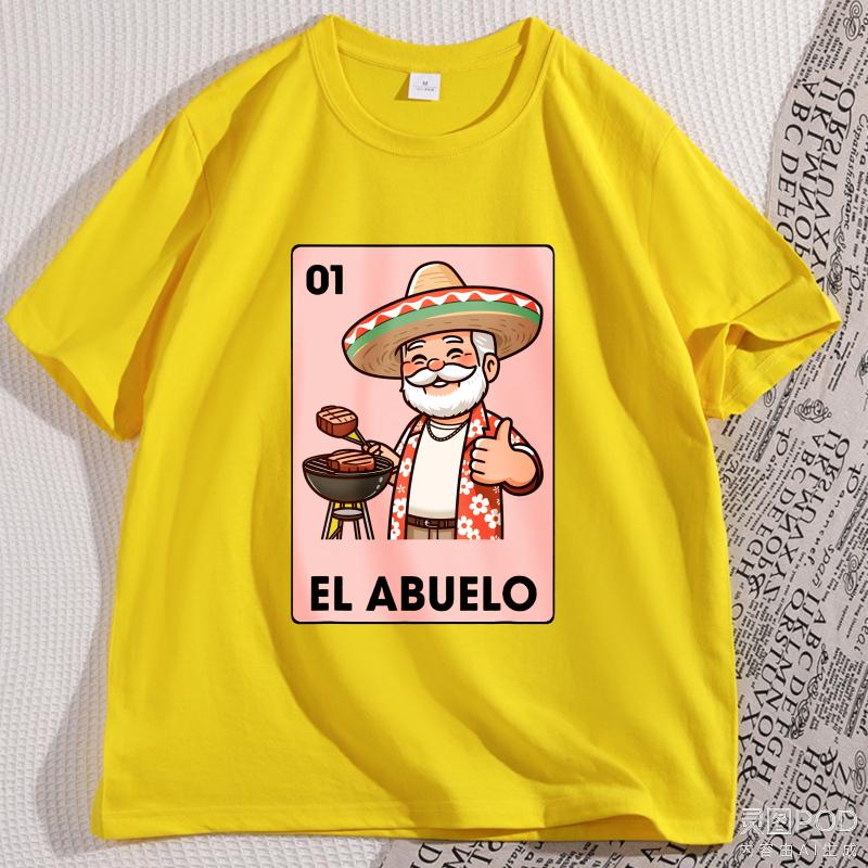 El Abuelo Grilling Grandpa Tshirt Mens Cotton Breathable Mexican Bingo Spanish Grandpa Tshirt Causal Round Neck Man Clothing