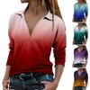 Women's Casual Fashion Print Long Sleeve V-Neck Lapel Comfortable Pullover Top