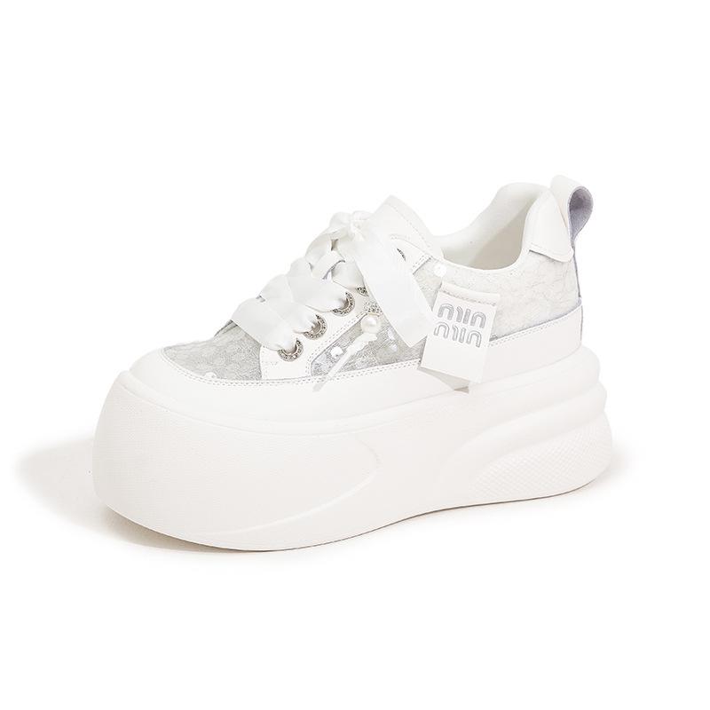 

Новые Летние Кружевные Туфли Мода Блестящие Дышащие Сетчатые Массивные Кроссовки Платформа Скейтборд Повседневная Обувь 8СМ Белые Туфли Женские 39 бежевый