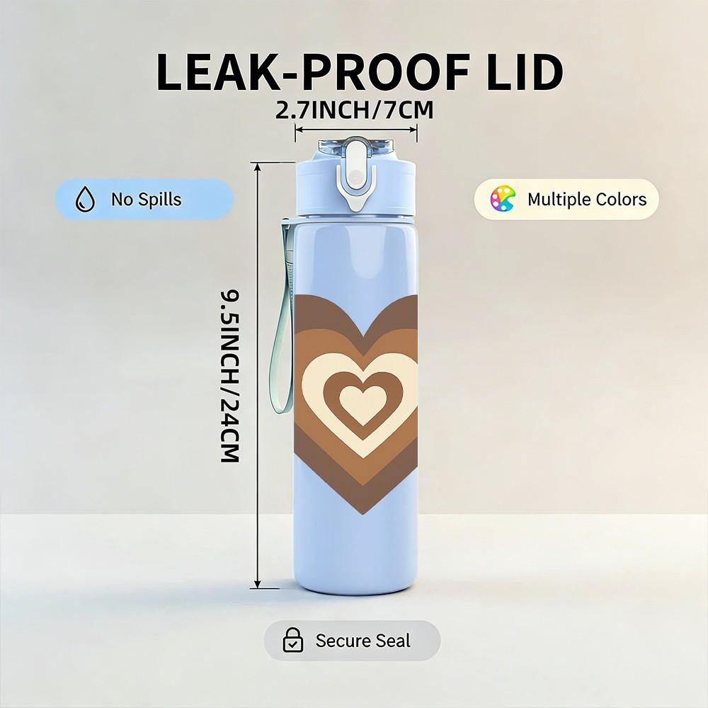 1PC Two Layered Heart Outline 750ml Color Plastic Sports Water Bottle Leakproof Flip Straw Lid Suitable for Sports Office Home Use