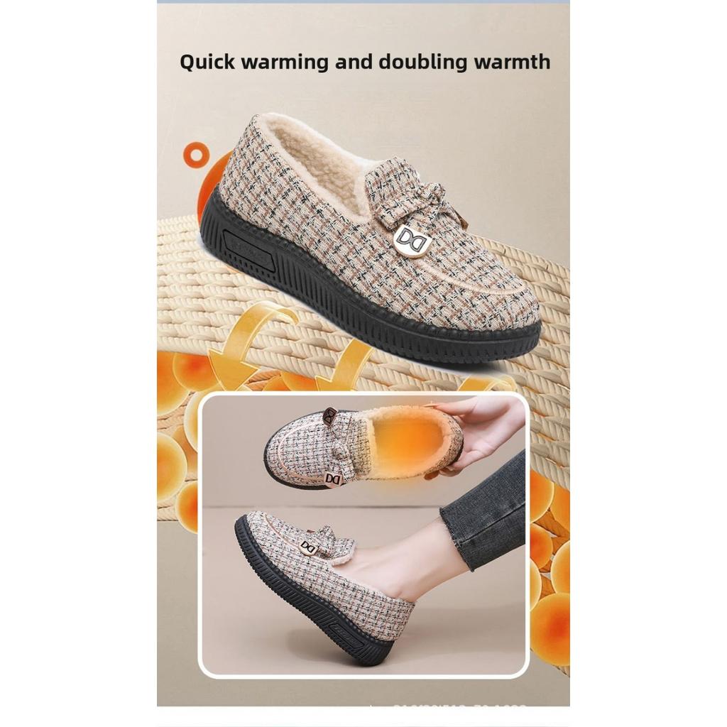 Winter Cloth Shoes, Women's Cotton Shoes with Thick Velvet Insulation, Flat Bottom Anti Slip Cotton Boots