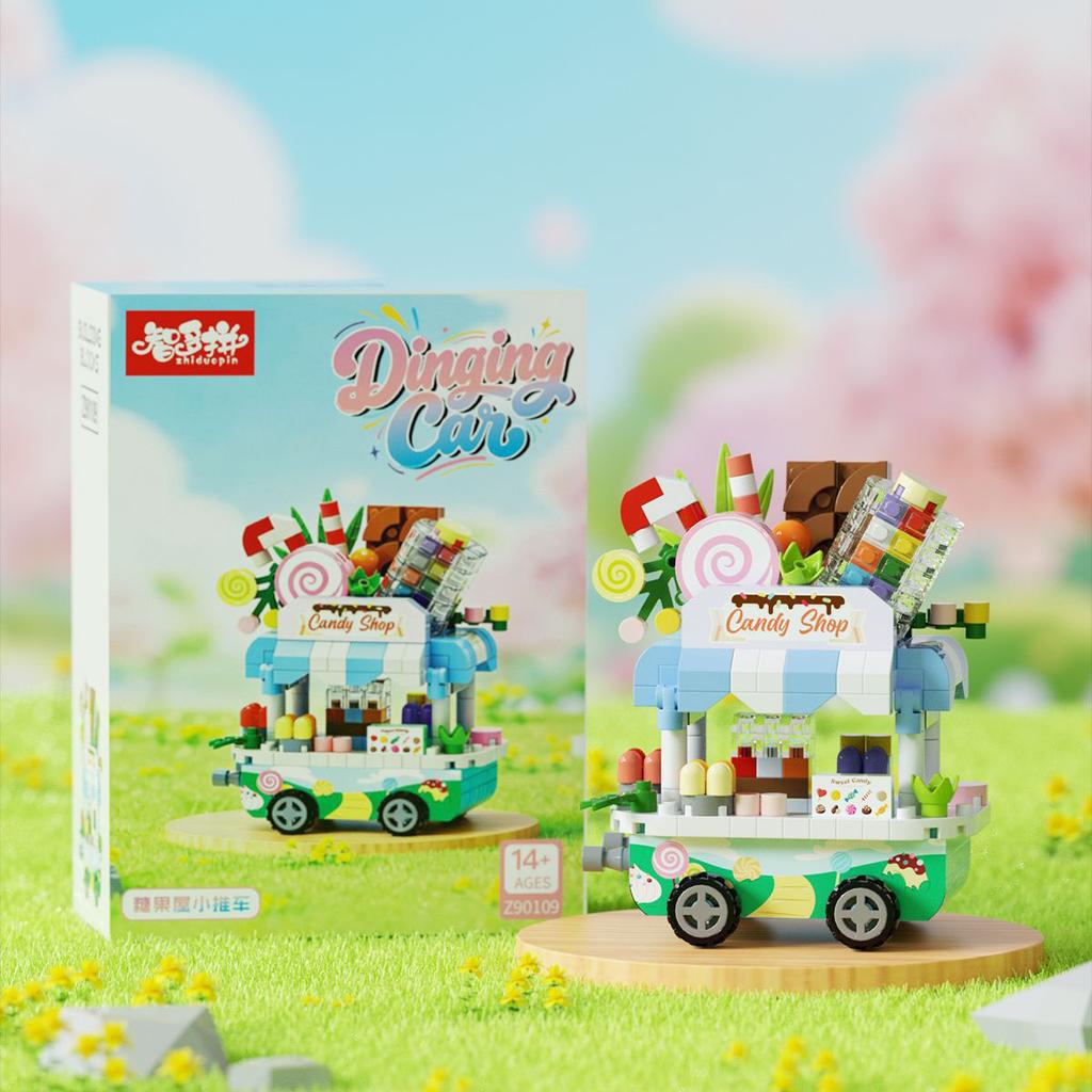 Mini Creative Street Food Cart Model Building Block Set Holiday Gift Display Cabinet Puzzle Toy For Adults And Kids