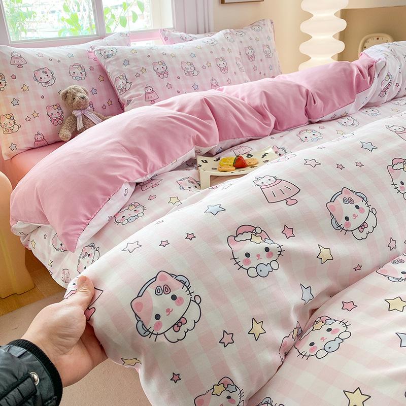 

Новый аэробный вязаный комплект из четырех предметов из двойной пряжи, маленький свежий, приятный к коже, комплект из трех предметов, бытовой постельный комплект, универсальный для четырех сезонов 1.2m three-piece set