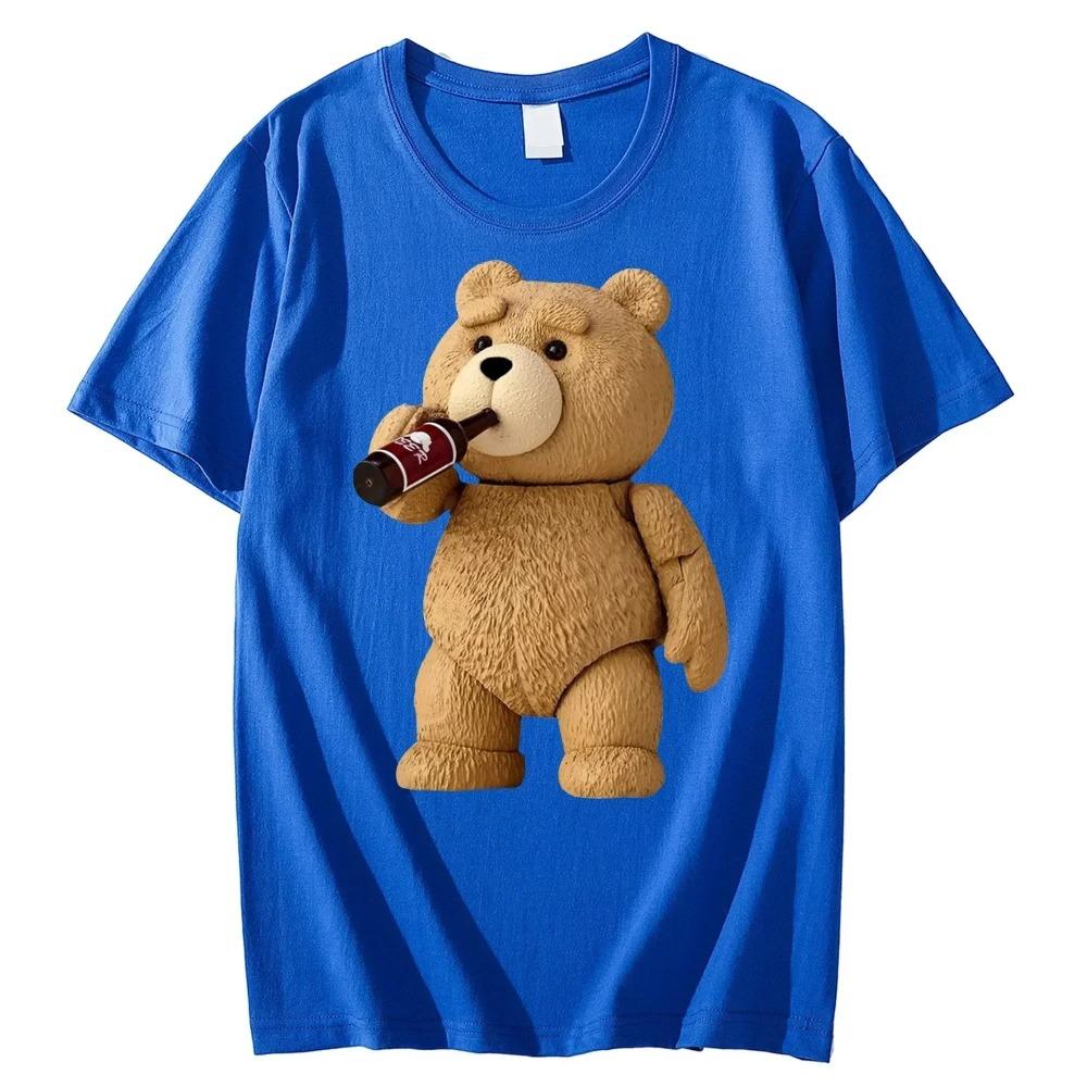 Pánské tričko s potiskem roztomilého medvídka pijícího pivo, letní nadměrný pánský top s krátkým rukávem, dámské bavlněné tričko streetwear
