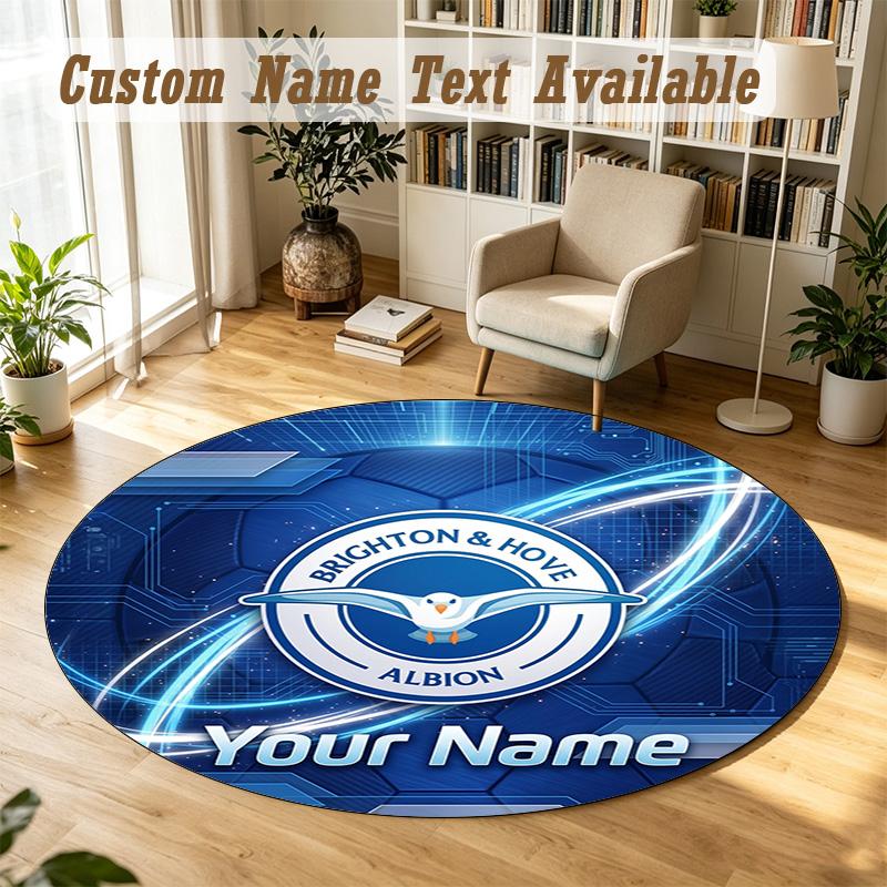 Round Rug Custom NameBrighton & Hove Albion Football Pattern Non Slip Carpet Home Floor Decor