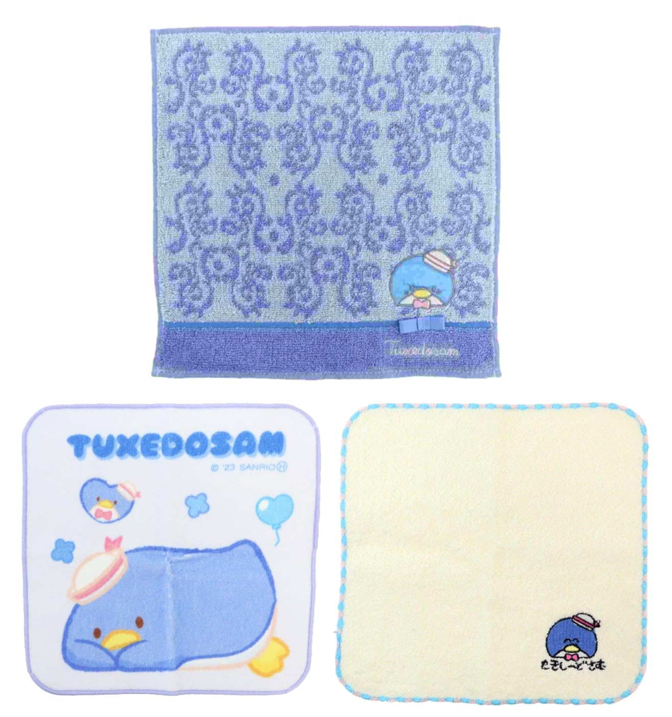 

Набор полотенец Tuxedo Sam Handkerchief Towel 3 Pattern [Fleur Ocean Blue, антибактериальная и дезодорирующая обработка, жаккард, Funumaru, вышивка One Point,