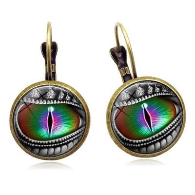 Vintage Drachenaugen Cabochon Glas Runder Anhänger Damen Leverback Ohrringe Geschenk