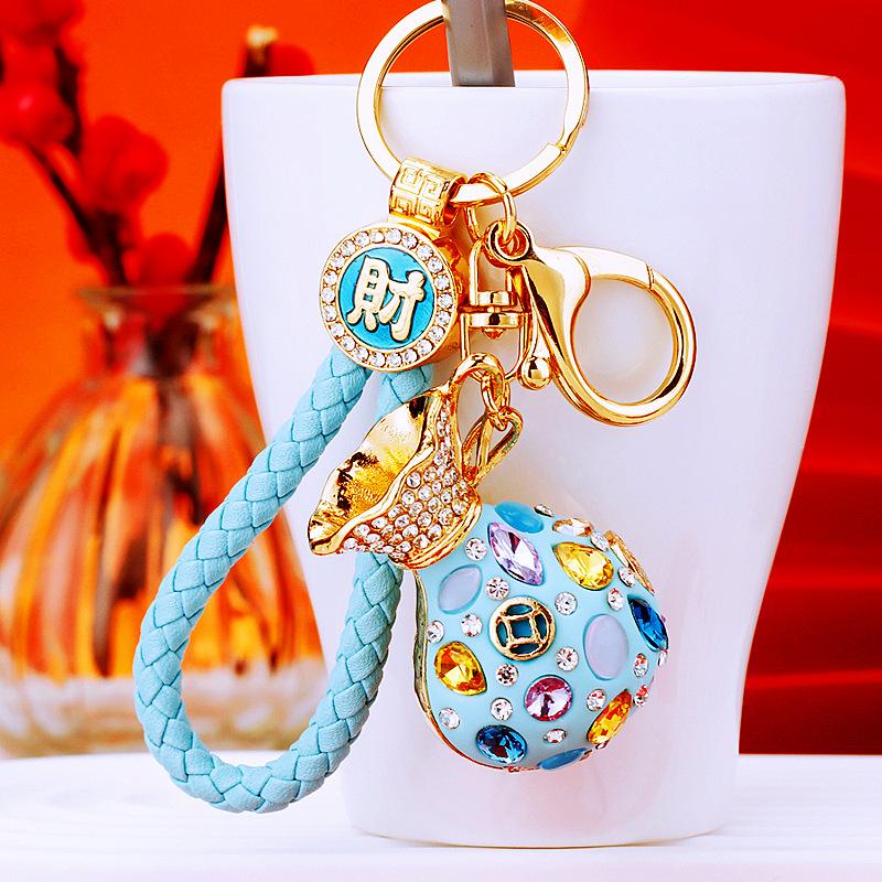 Guochao diamond-set lucky bag car keychain women's bag pendant metal key chain ring business gift