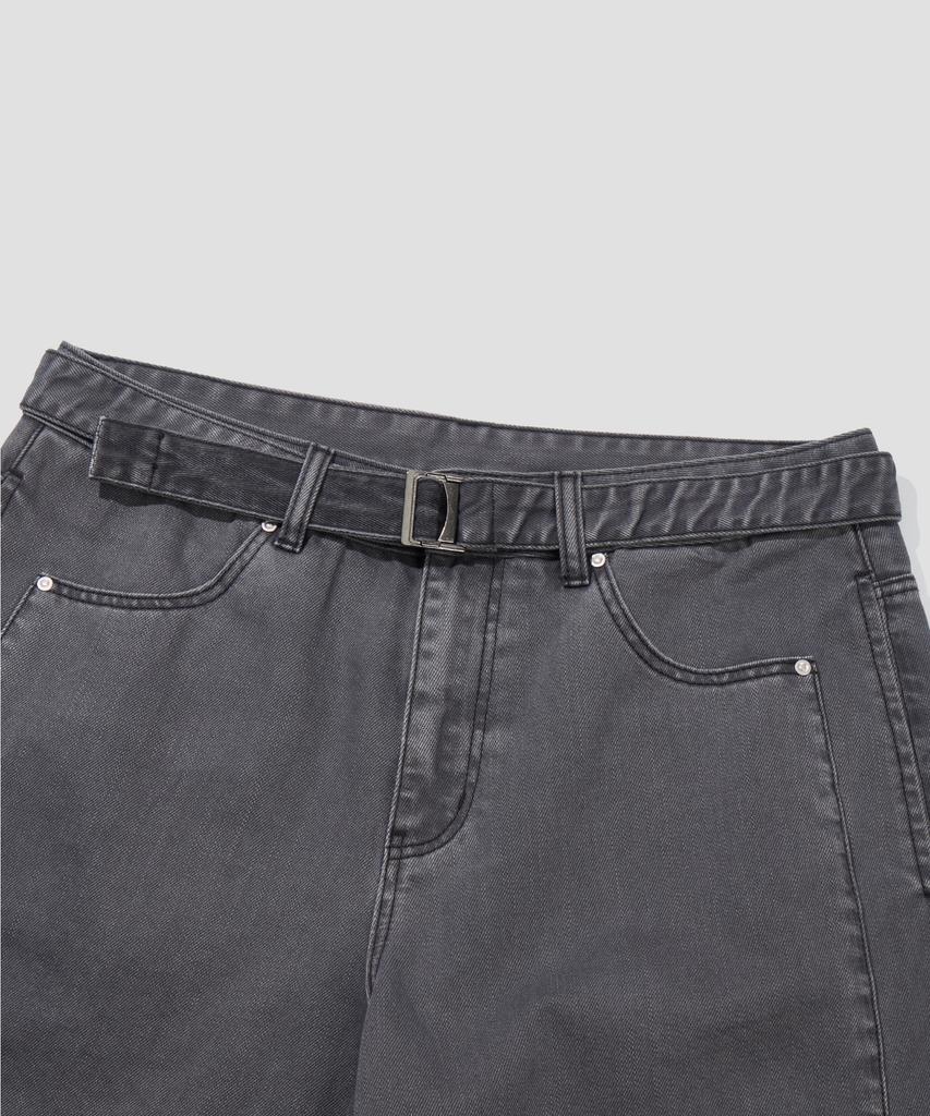 AGOD Belted Incision Cotton Bermuda Pants [Charcoal]