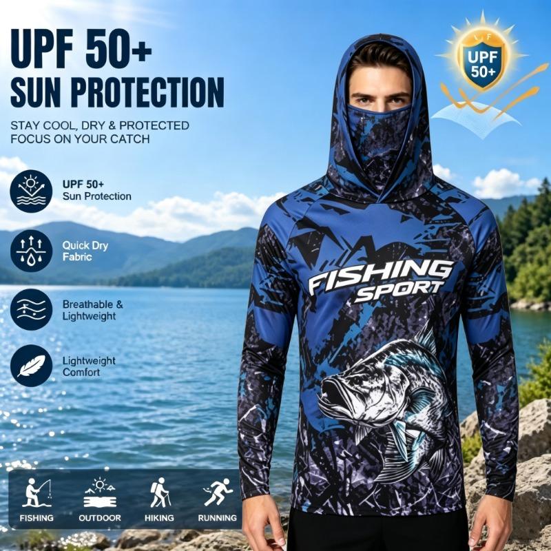 Fishing Shirt Hooded Men Fishing Clothes Outdoor Summer Mask Hoodie Sun Uv Protection Performance Jersey