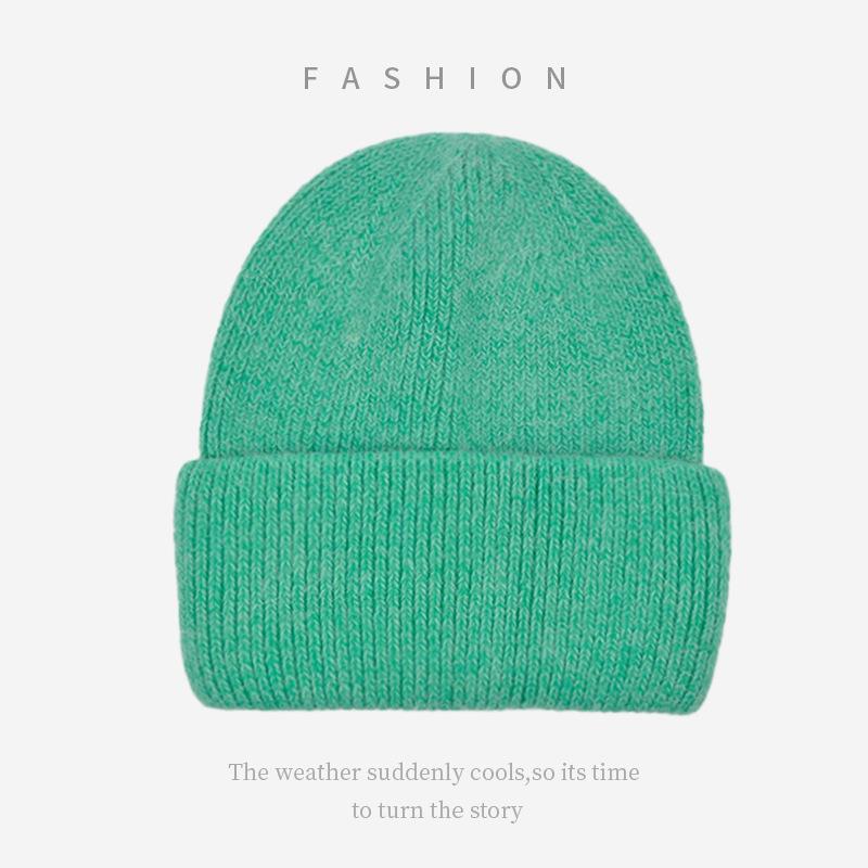 Soft Sticky Rabbit Fur Knitted Woolen Hat for Women In Winter Solid Color Warm Cover Head Showing Small Face Hats & Caps (women’s)