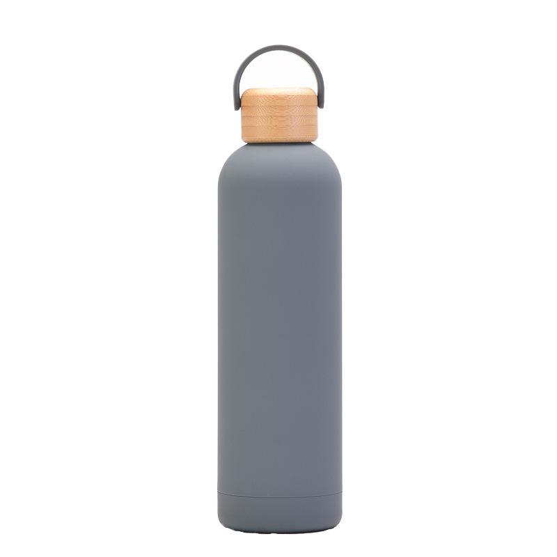 

1L Large-Capacity Thermos Cup, Beautiful Outdoor Sports Bottle, Kettle, Bamboo And Wood Cover, Portable Water Cup 1L темно-серого