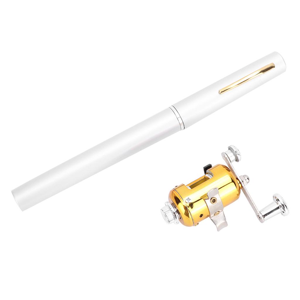 Mini Portable Telescopic Pocket Pen Shape Fishing Rod Pole & Fishing Reel(silver)