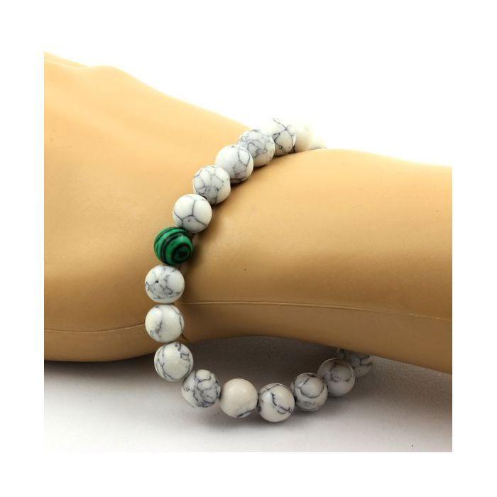 Stones and Minerals. Howlite + Malachite Beaded Bracelet 8 Mm. Made In France.