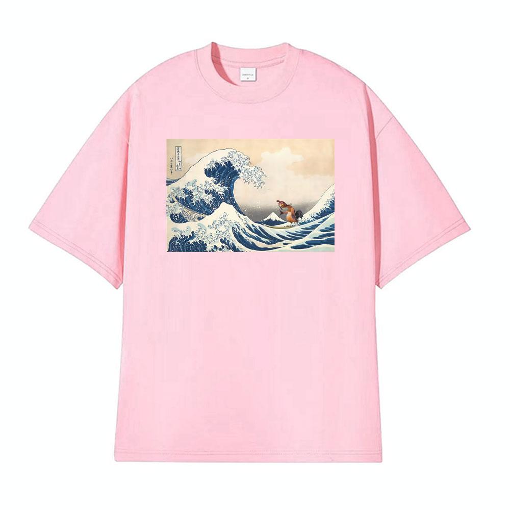 The Great Wave of Kanagawa Lmage Chicken Joe Funny Meme Picture T Shirt Surfs Up T Shirts Men Women Oversized TShirt Streetwear