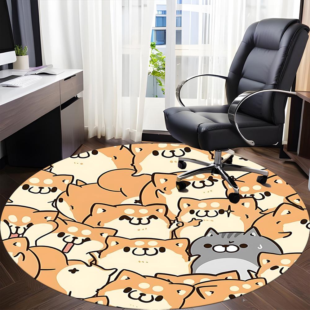 1pc Shiba Inu Dog Office Round Area Rug, Indoor Mat Suitable ForOffice, Under Office Chairs Bedroom Living Room Home Decor, Room Deco, N65
