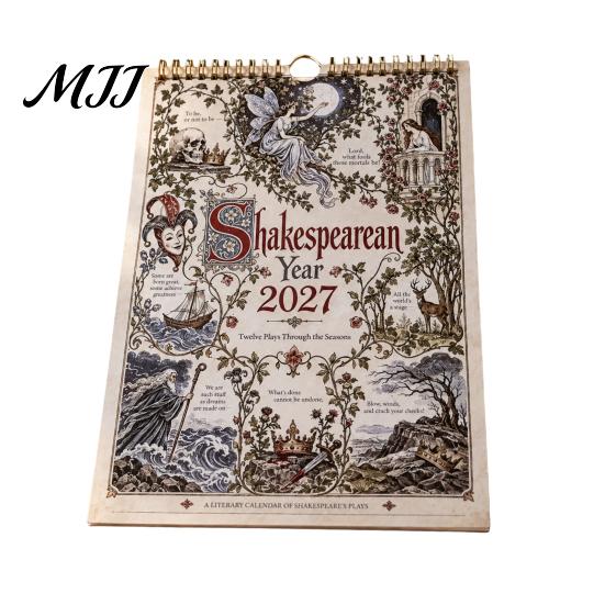 Collectible Illustration Wall Art 2027 Calendar, Vintage Illustrated Hanging Calendar with 12 Plays Through, Romance Academic Year Planning