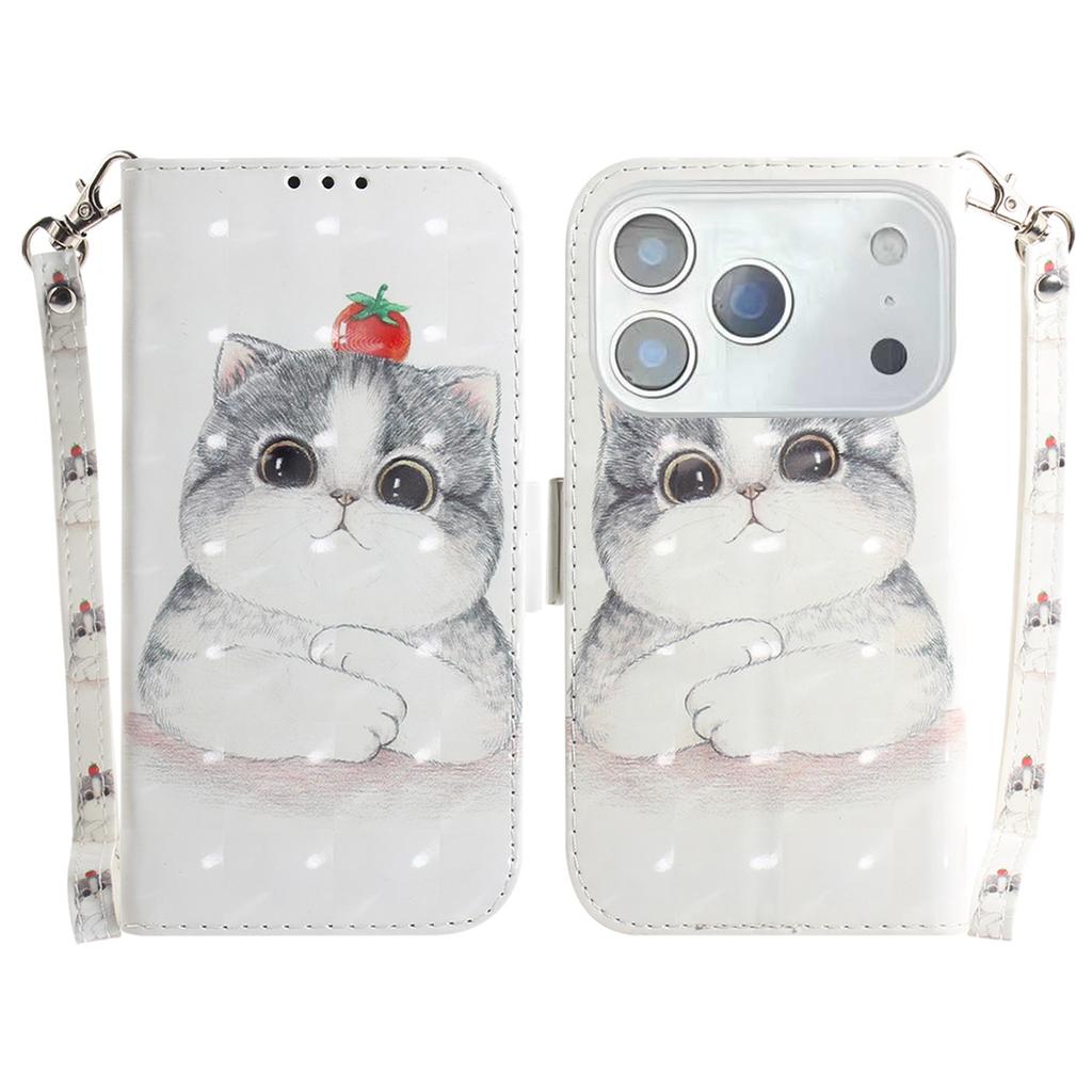 For iPhone 17 Pro Max Case Pattern Printing Leather Wallet Phone Cover with Wrist Strap