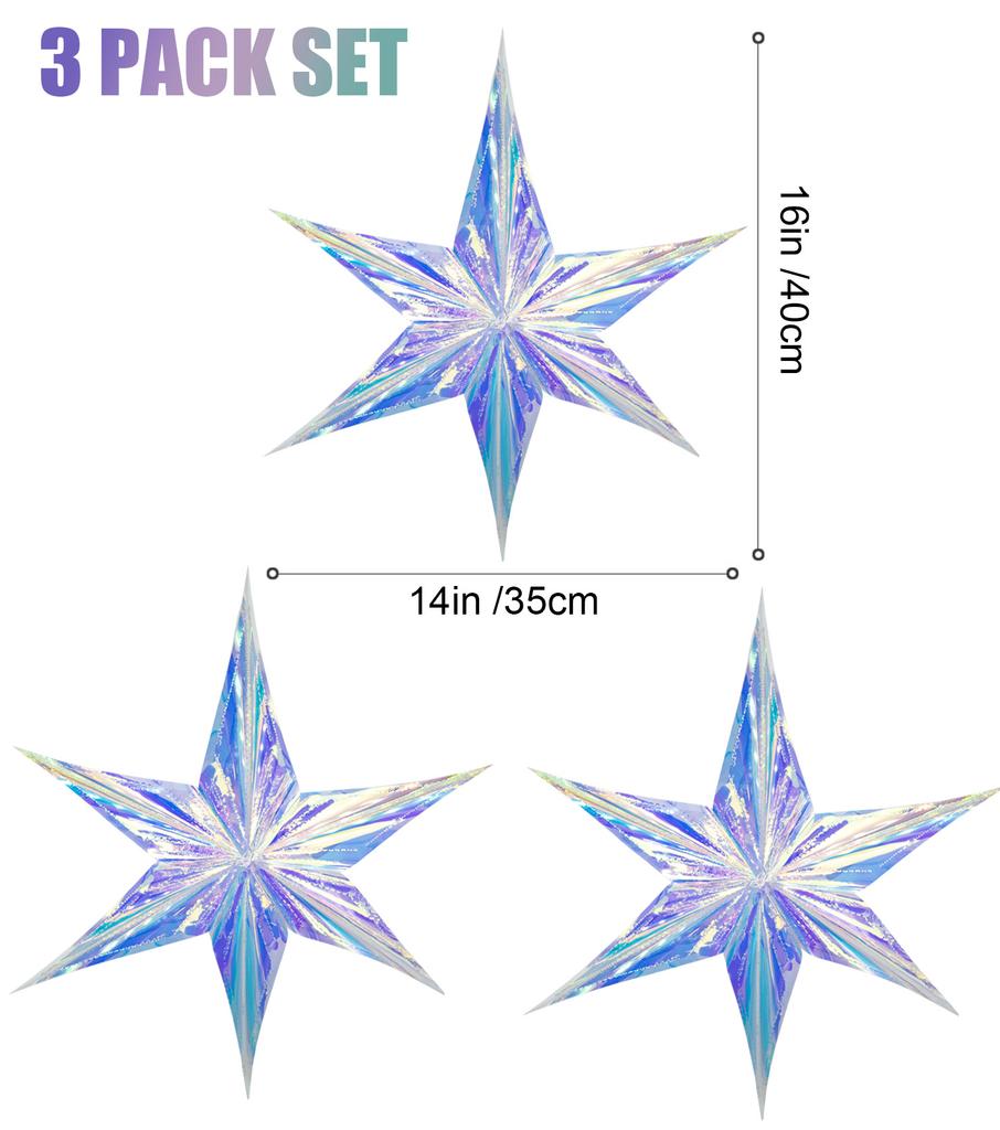 Iridescent Shiny Rainbow Honeycomb Snowflake Xmas Tree Star Fan Curtains For Birthday Party Wedding Christmas Decor