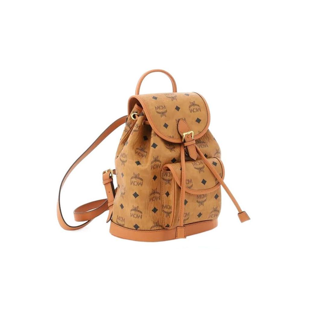 MCM Aren 24K Gold Plated Metal Accessories Letter Combination Print Coated Canvas And Spanish Calfskin Backpack Mini Unisex Backpack MWKDSTA02CO001