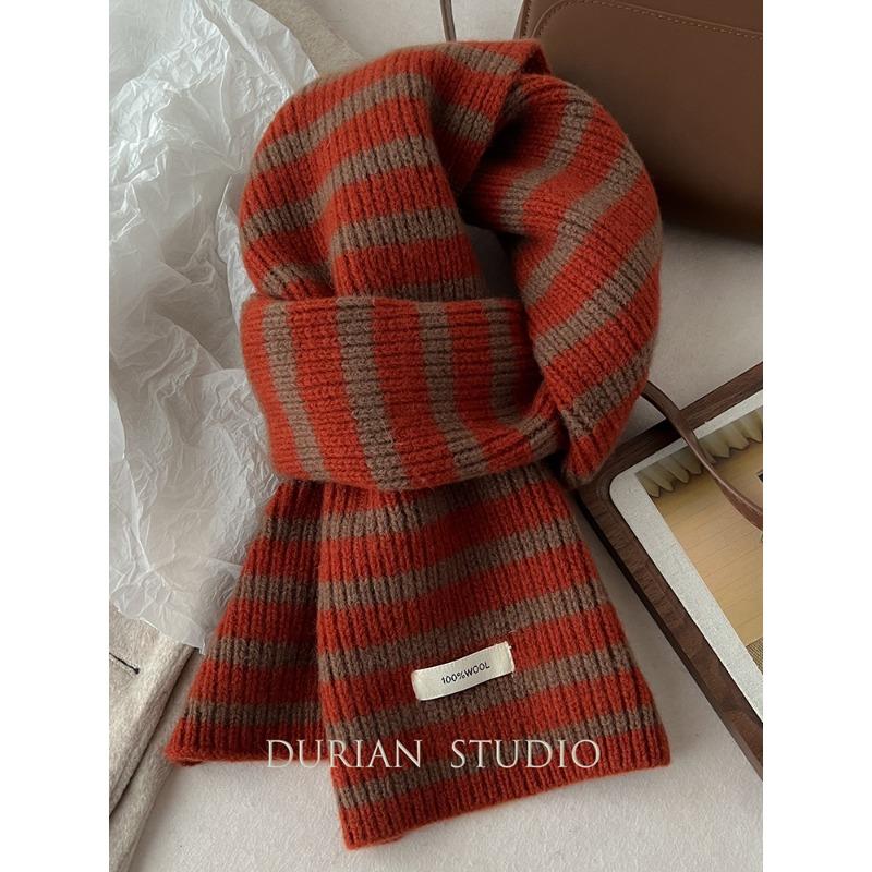 Winter Warmer Gestreifter Reiner Wollschal Koreanischer Stil Vielseitiger Strickschal