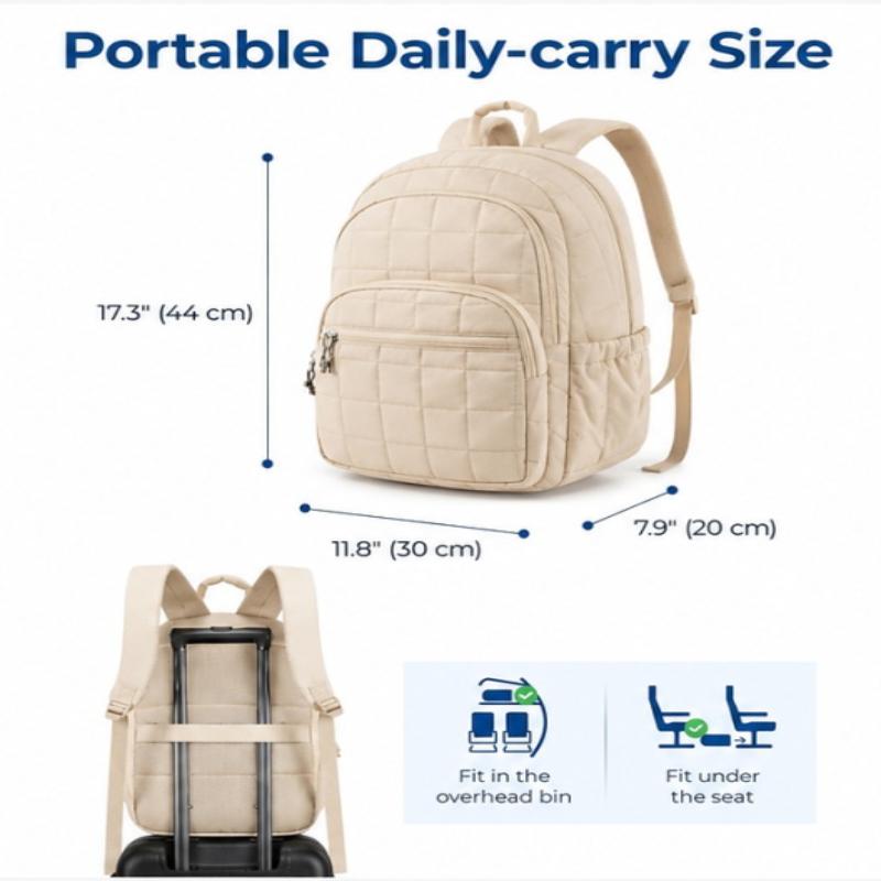 Laptop Backpack Waterproof, Large Compartment, Quilted Everyday School Bag For Women And Men, Travel Backpack