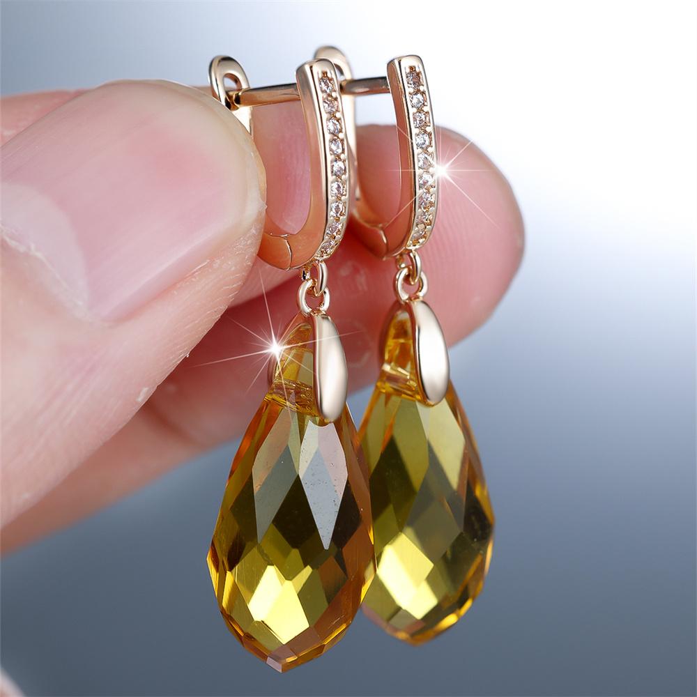 Zircon Yellow Crystal Pendant Hoop Earrings For Women Gold Silver Color Ear Buckle Wedding Jewelry Valentine's Day Gifts