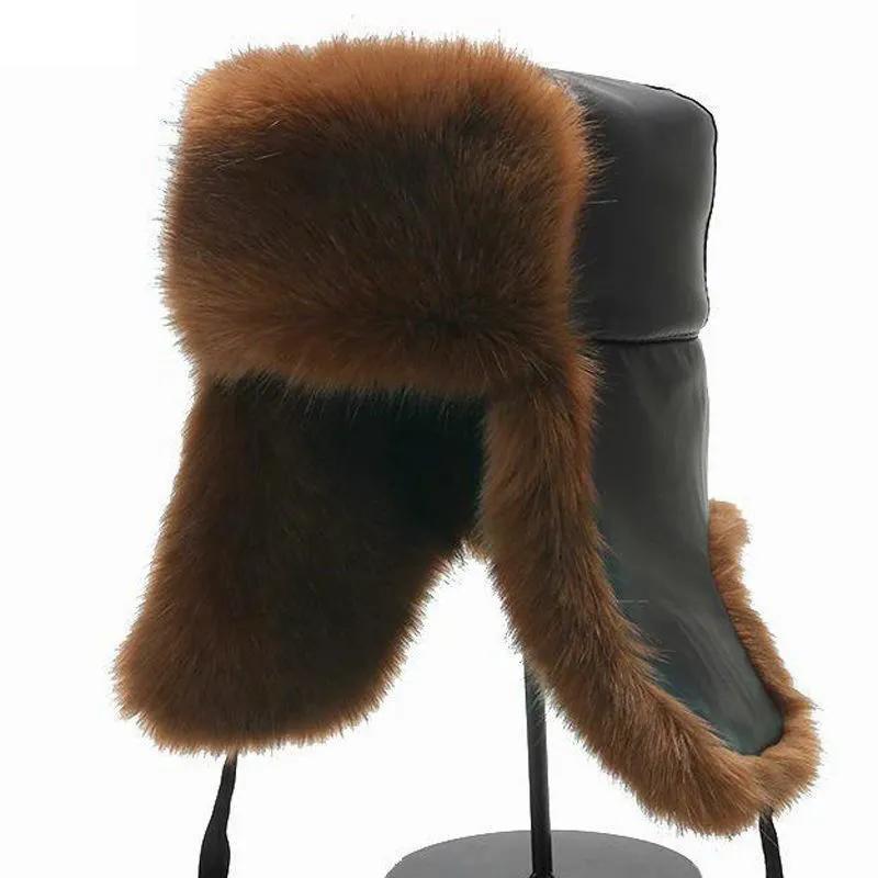 WTEMPO Winter Ear Protection Color Matching Faux Fur Bomber Hats Men's Thick Warm Plush Windproof Cold-proof Hats