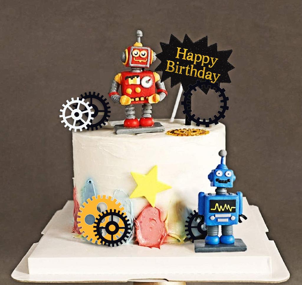 Robot Cake Toppers for Boys Robot Cake Cupcake Decorations Robot Themed Party Decorations Robot Figurine for Birthday Party