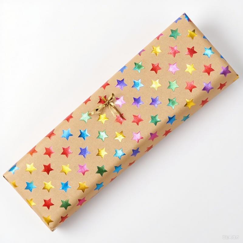 1 Roll Colorful Star Pattern Gift Wrapping Paper, Thick Cowhide Material -Ideal for Holiday Packaging  New Year with Retro Theme