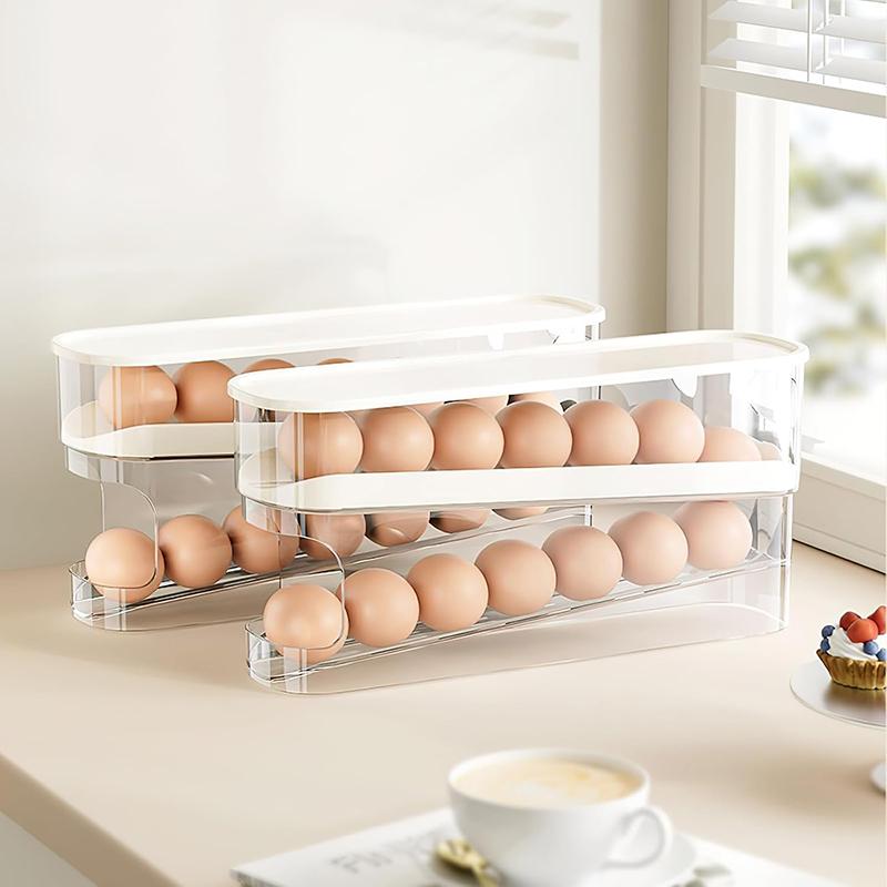 Egg Storage Box Bilayer Fridge Egg Storage Box Automatic Scrolling Refrigerator Egg Holder Organizer Egg Tray Eggs Dispenser