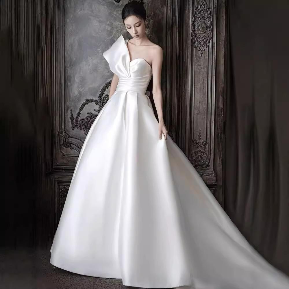 Korean Satin Simple Light Wedding Dress 1011 New Small Bride Goes Out To Welcome Travel Photography Mori Wedding Dress