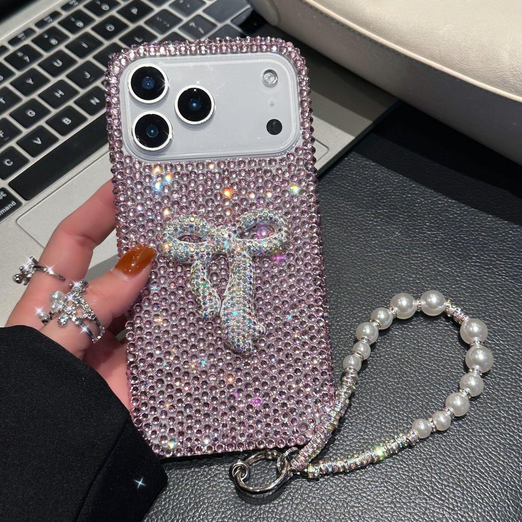 Luxury Diamond Bowknot iPhone Case with Lanyard for iPhone 11/12/13/16/17 Promax