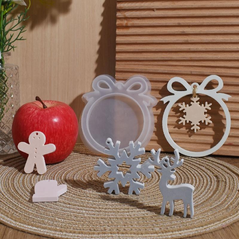 Christmas Tree Pendant Silicone Mold Xmas Candle Plaster Bow Snowflake Key Gypsum Mold Diy Hanging Decor Santa Claus Resin Mold