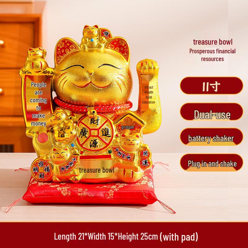 Ceramic Lucky Cat Figurine with Waving Hand – Customizable Gold Shop Gift for 2026 Opening Ceremony