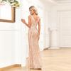 Luxury Round Neck Sleeveless Rose Gold Party Dress Shiny Mermaid Long High Waist Formal Evening Gown