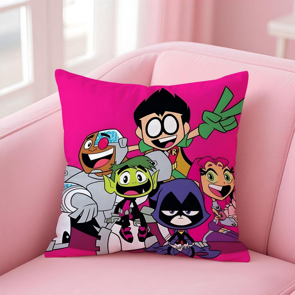 Fashion T-Teen Titans Gos Game Character Cushion Cover Pillowcase Short Plush Invisible Zipper Room Sofa Cushion Cover
