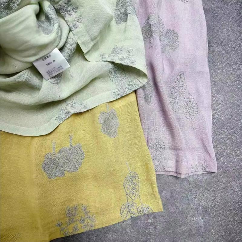 Johnature Japońska haftowana sukienka trójkolorowa luźna wiosna lato haftowana cienka swobodne sukienki damskie