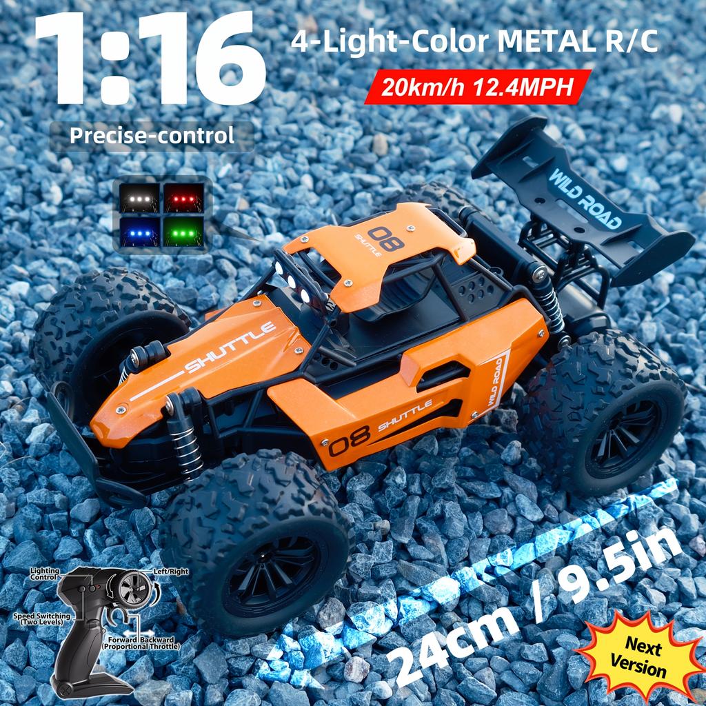 1:16 2WD Metal RC Truck High-Speed up to 20km/h 2.4GHz Alloy Body with USB Rechargeable Battery Ideal Gift for Halloween Christmas Thanksgiving
