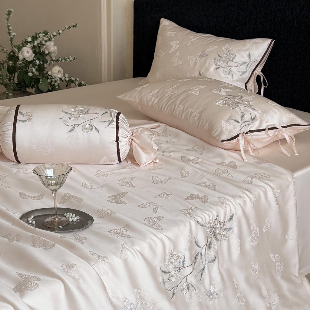 Premium 60 Thread Blue Essence Tencel Jacquard Embroidery Summer Cool Quilt Set - Blue Mist Dreams