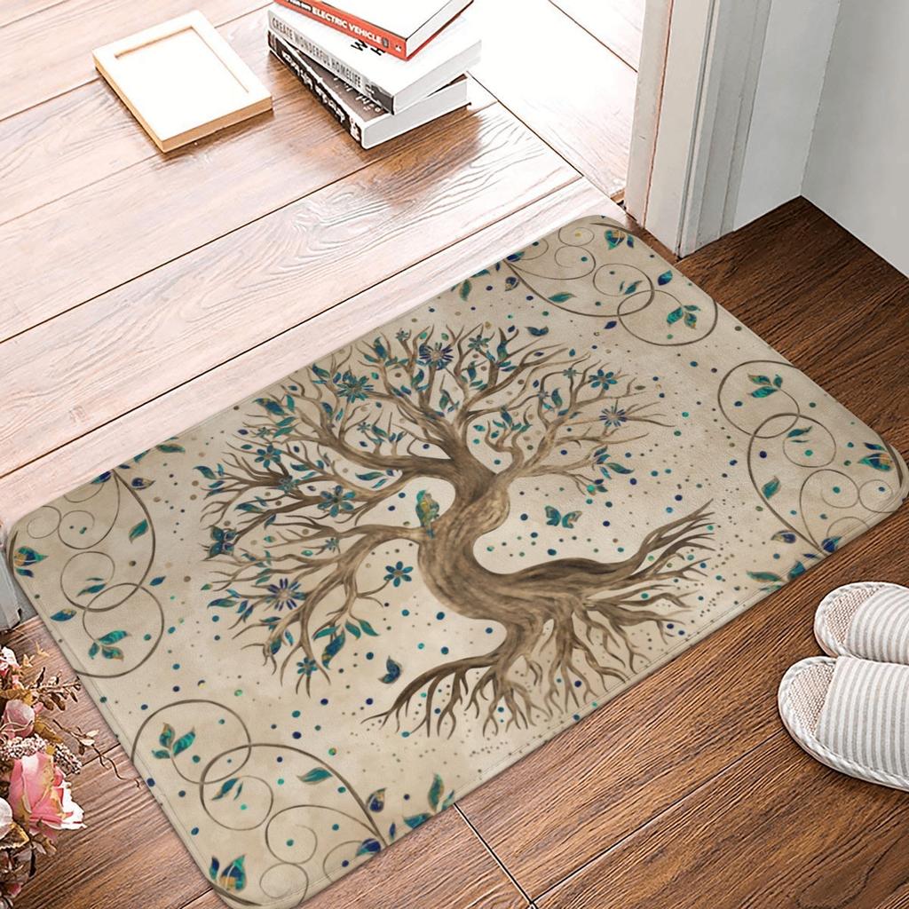 Norse Tree Of Life Printed Flannel Door Mat Viking Rune Design Soft Absorbent Rug For Home Decor Gift Idea