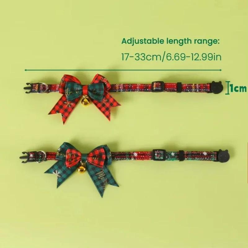 Festive Christmas Gift Cat Bow Tie Bell Collar Adjustable Soft Lucky Charm Pet Accessory For Kitten Holiday Party Costume Decor