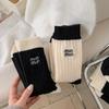 Black And White Wool Socks Season Thickened Warm Mid-Tube Stacked Socks Embroidered Letters Cashmere Confinement Socks Long Tube