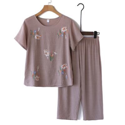 Set de îmbrăcăminte de casă pentru femei de vară, cu mânecă scurtă, tricou cu imprimeu floral, pantaloni, largi, două piese, ținută pentru vârste mijlocii